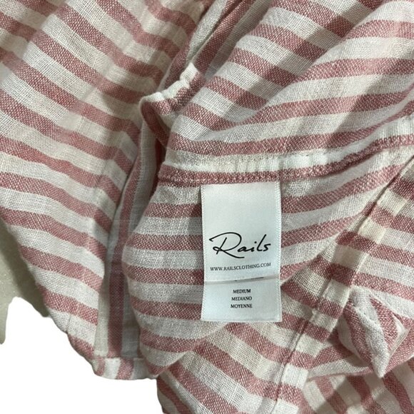 Rails women's blouse M pink white stripe Thea Florence linen blend top low v - Picture 6 of 9